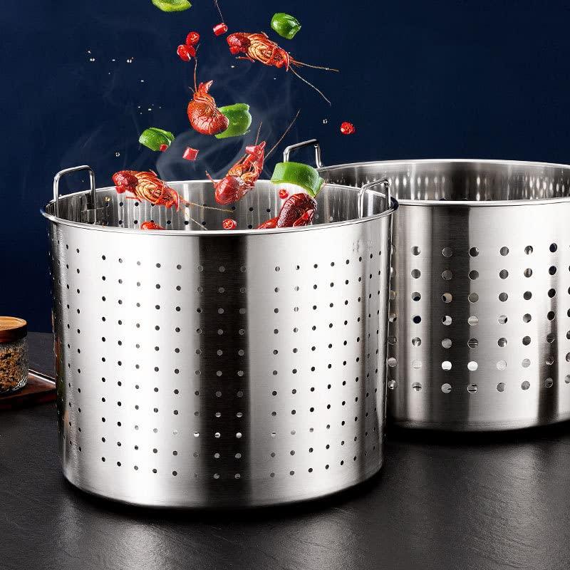 AIZYR Stainless Steel Stock Pot with Strainer and Lid - Large Heavy Duty Deep Fryer Pot 27QT/45QT/63QT Commercial Clam Steamer Bucket for Home Hotel,63Qt