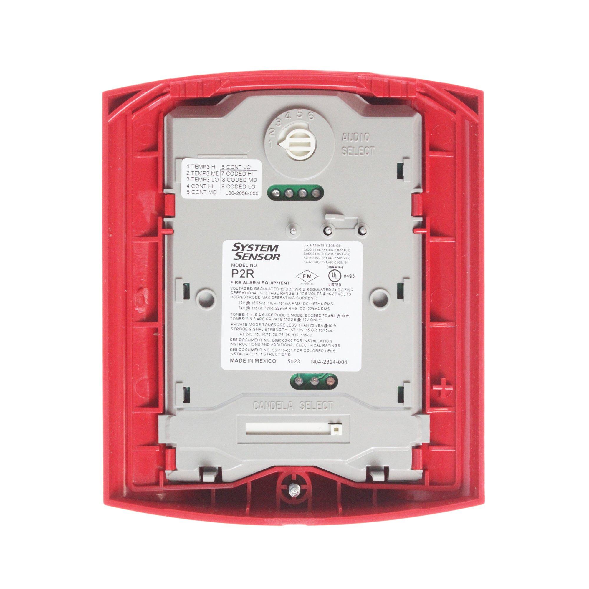 System Sensor Horn Strobe, Wall, 2-Wire, Std Candela, Red