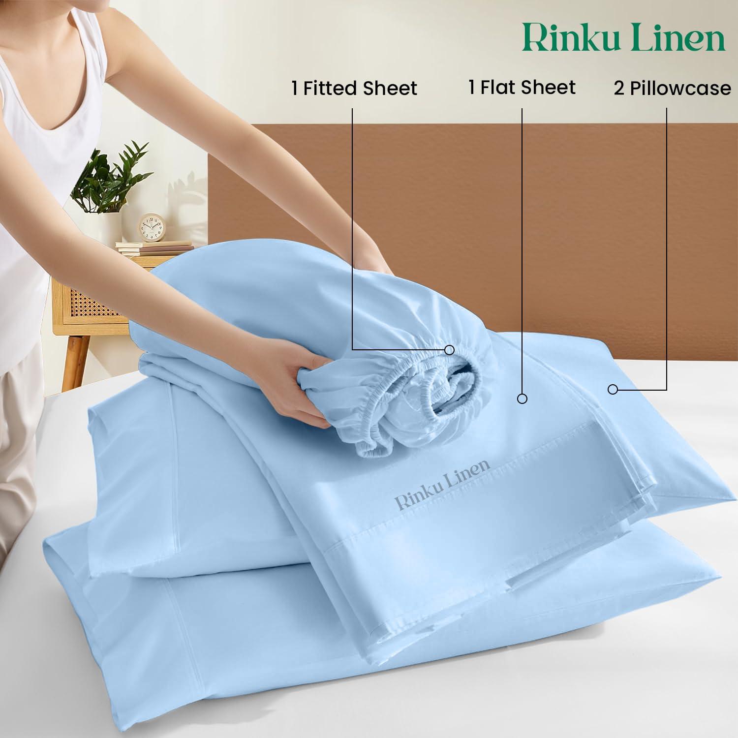 Rinku Linen Rinku Linen Heavy Fabric Sheet Set Queen Size (60\" x 80\") Light Blue Solid Egyptian Cotton Sheet Set 15\" Pocket 1500 Thread Count