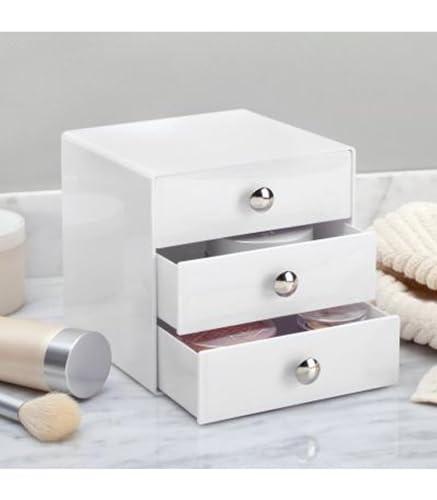 iDesign iDesign 3-Drawer Plastic Vanity Organizer, Compact Storage Organization Drawers Set for Cosmetics, Dental Supplies, Hair Care, Bathroom, Dorm, Desk, Countertop, Office, 6.5" x 6.5" x 6.5", White