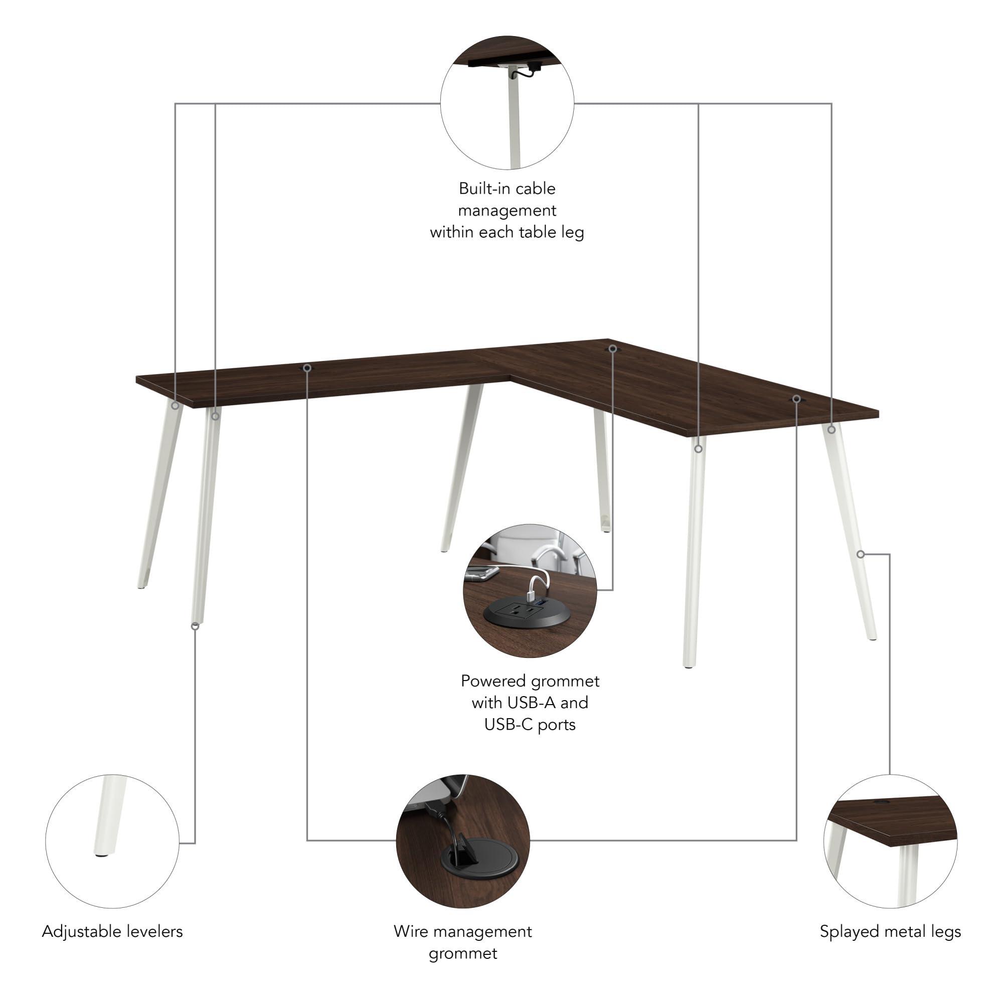 Bush Furniture Bush Business Furniture L Shaped Computer Desk, 72 Inch PC Corner Table for Home Office, Commercial-Grade with Splayed Metal Legs, Vista Collection, Modern, Dark Brown