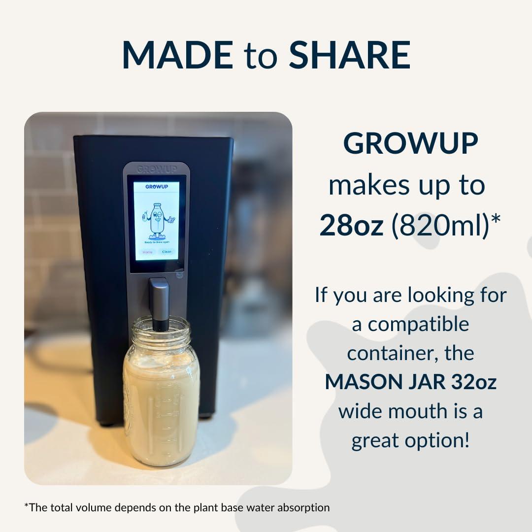 GROWUP GROWUP Nut Milk Maker, 9 Plant-Based Milk Options, Automated filtration process, Makes up to 28oz, Touch screen display with Easy 3 Steps (Matte Grey)