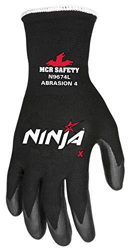 MCR Safety MCR Safety Ninja X N9674M Work Gloves, 15 Gauge Nylon/Lycra Shell, Bi-Polymer Coated Palm & Fingertips, Medium,Black