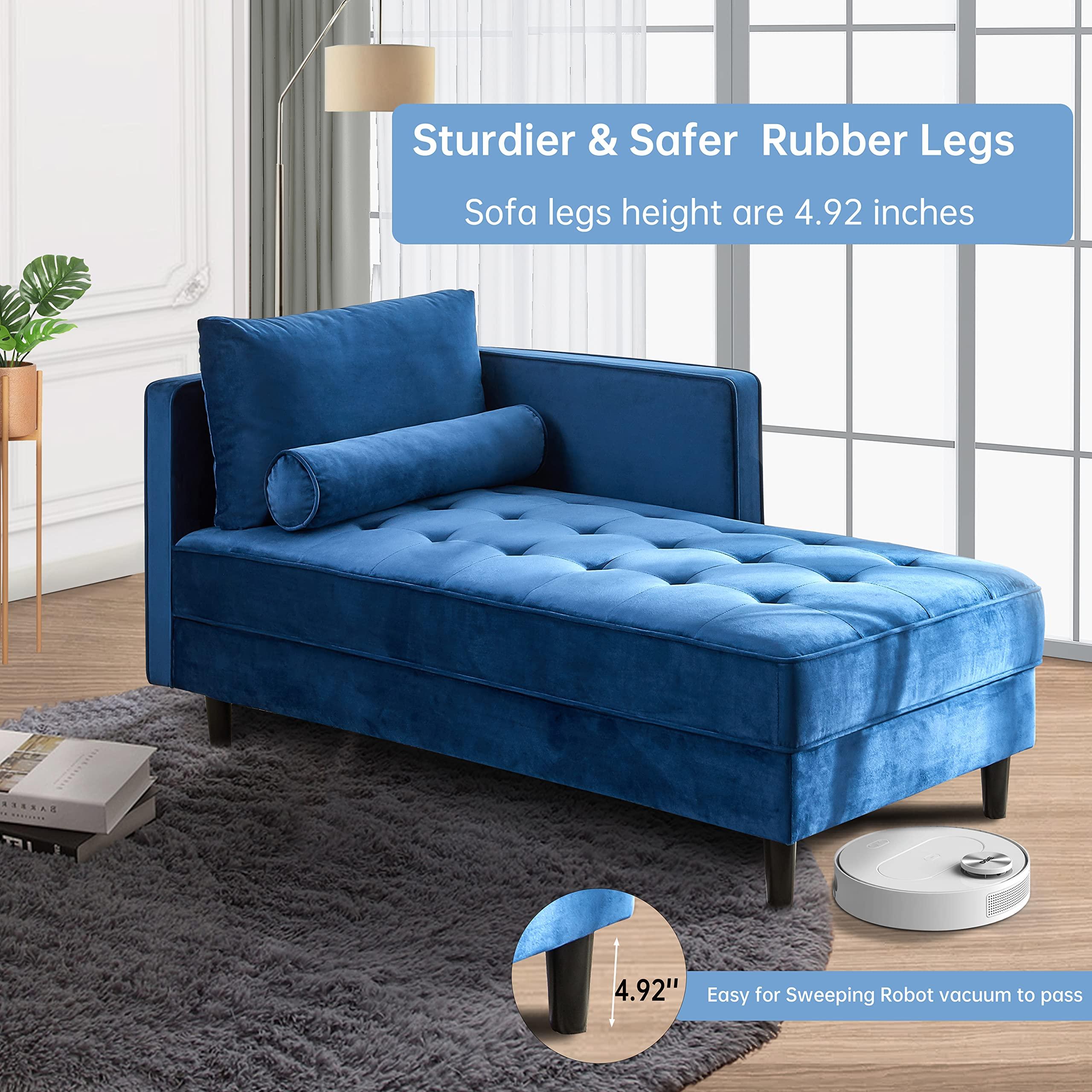BAMOOLI BAMOOLI 64\'\' Velvet Chaise Lounge Indoor, Modern Longue Chair Upholstered Chaise Longue with Support Pillow, Button Tufted Seat Cushion, Sleeper Sofa Recliner for Bedroom, Living Room, Apartment, Blue