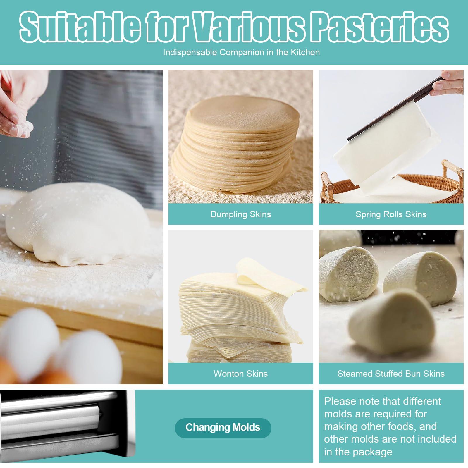 Gdrasuya10 Commercial Dumpling Skin Machine, 110V 140W Automatic Electric Dumpling Wrapper Maker W/ 8 cm 3.15 inch Round Mold Dough Processing Machine 60 Pieces/Min for Commercial Household Restaurant