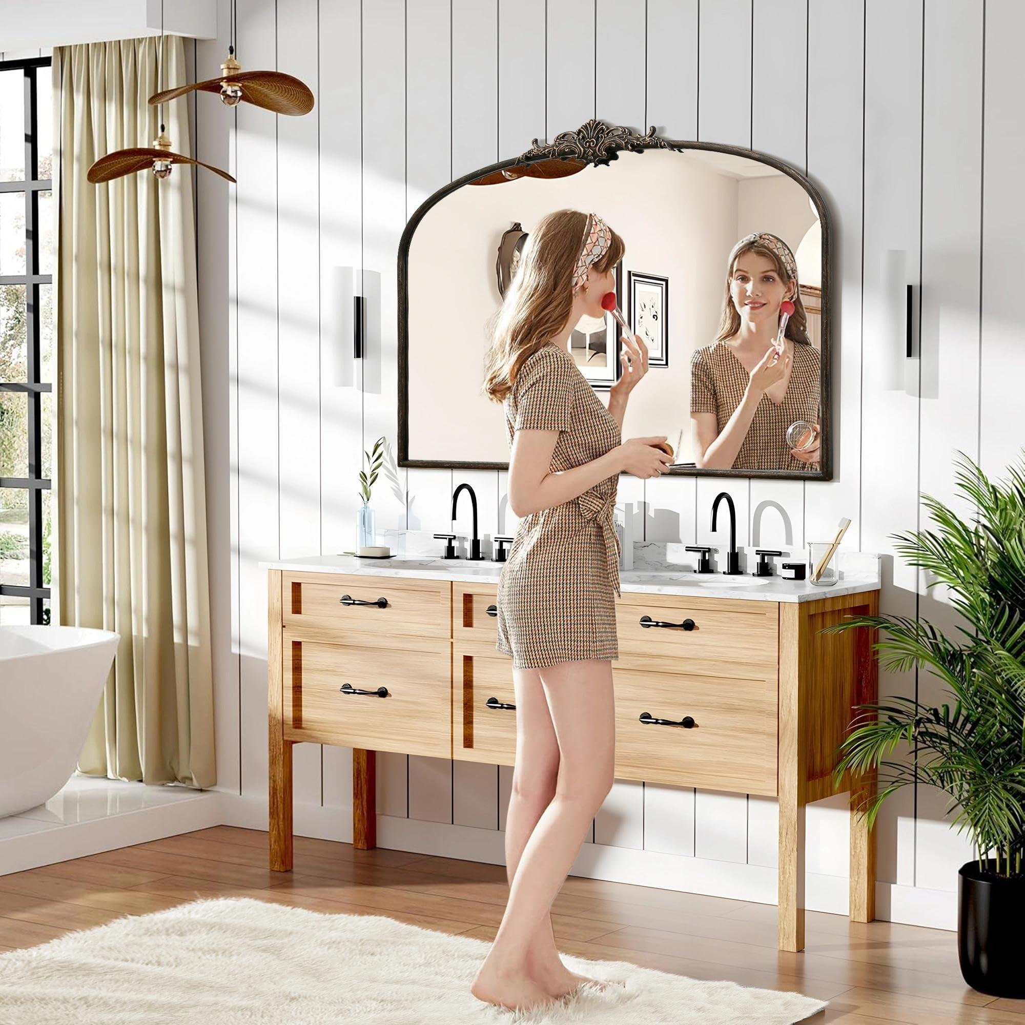 Besdomus Besdomus Large Arched Mirror, 40x30 Inches Black Traditional Vintage Ornate Baroque Mirror Antique Style Wall Mounted Mirrors for Entryway, Fireplace, Living Room, Hallway, Bathroom