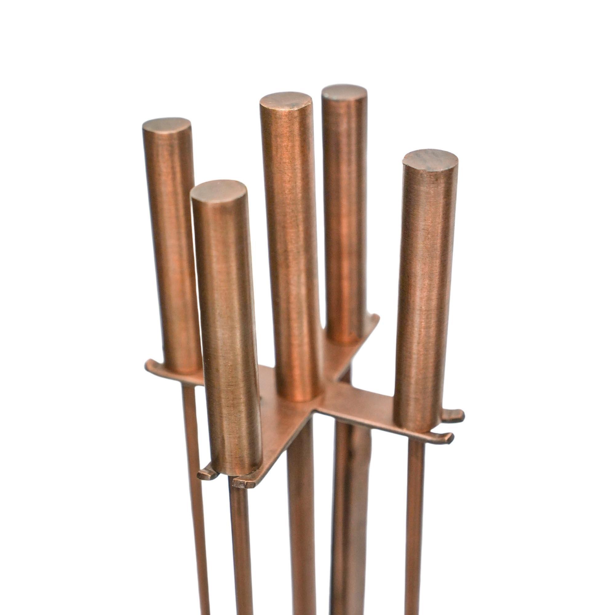 Ivyline Ivyline Fireside Companion Set in Antique Copper with Stand - Indoor Fireside Utility Accessories - H 50 x W 15cm