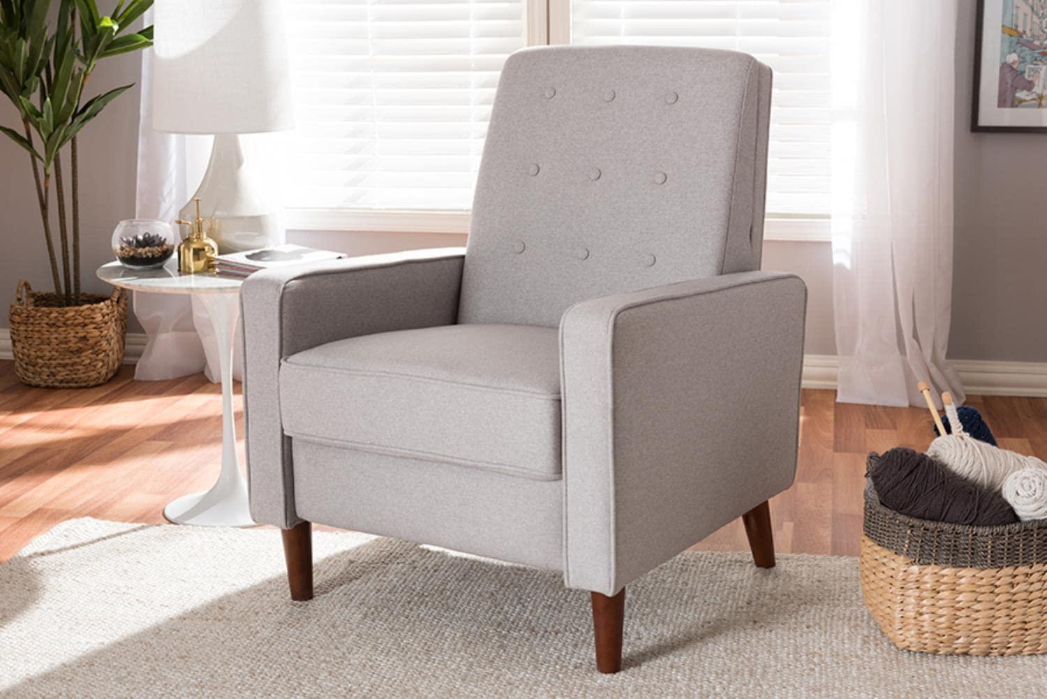 Baxton Studio Baxton Studio Mathias Mid-century Modern Light Grey Fabric Upholstered Lounge Chair