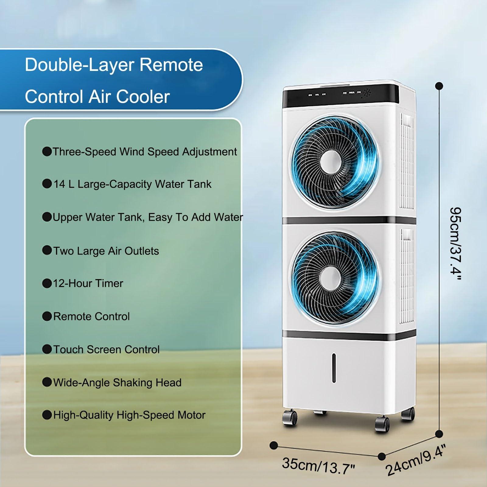 WANGCEPLSD Evaporative Air Cooler, Swamp Cooler Air Conditioner with 12h Timer for Auto-Off, 3-Speed Windowless Air Conditioner, Smart Remote, Tank Portable Air Cooler for Room