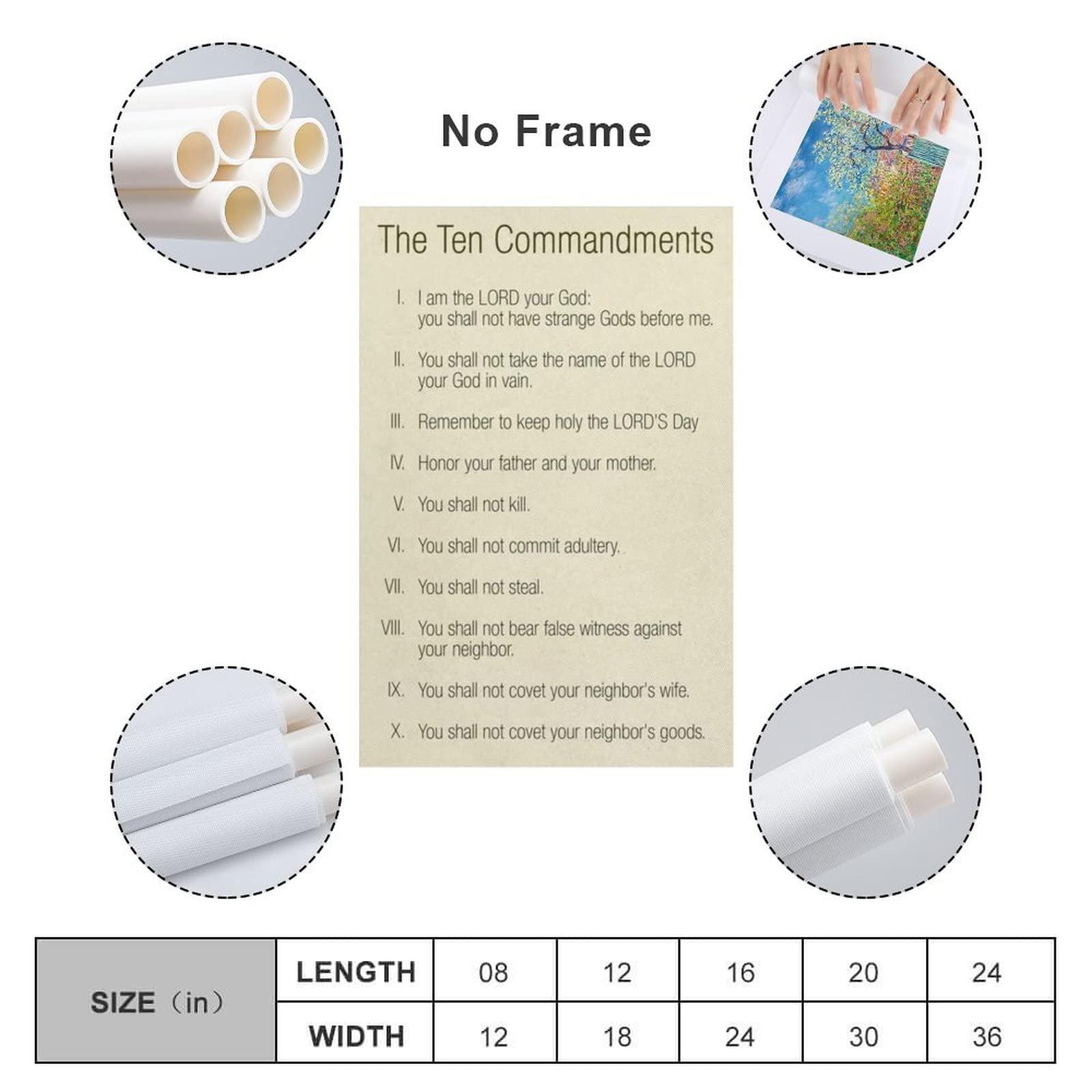 ZHJLUT Posters Ten Commandments Catholic Wall Art Prayer Scripture Wall Art Faith Quotes Poster Canvas Art Poster Picture Modern Office Family Bedroom Living Room Decorative Gift Wall Decor 16x24inch(40x6