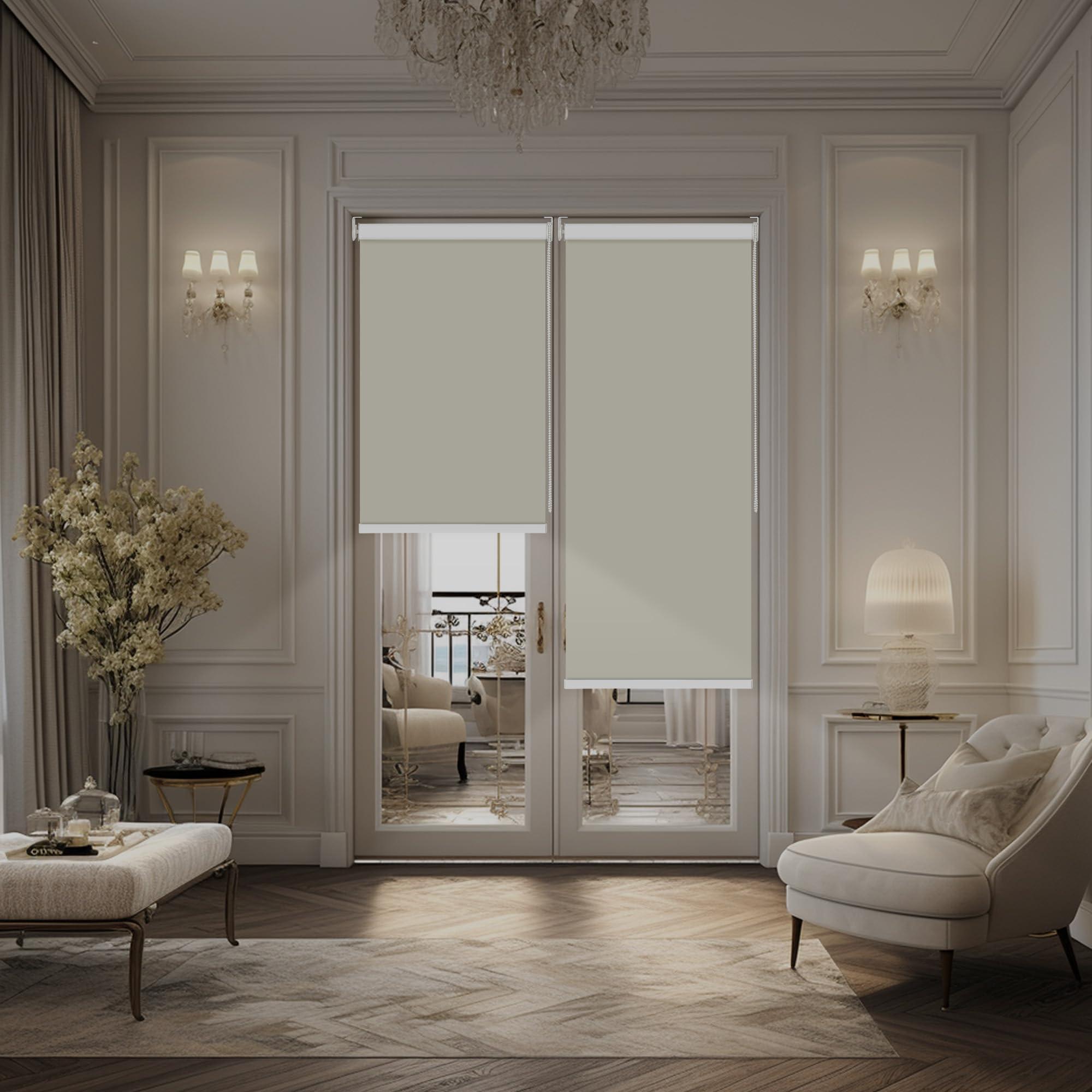 Doing-X Doing-X Blackout Roller Shade Room Darkening Shades Window Blind with Thermal Insulated, UV Protection Fabric Easy to Install 100% Blackout Roller Blind for Office and Home,Beige,43" W x 60" H