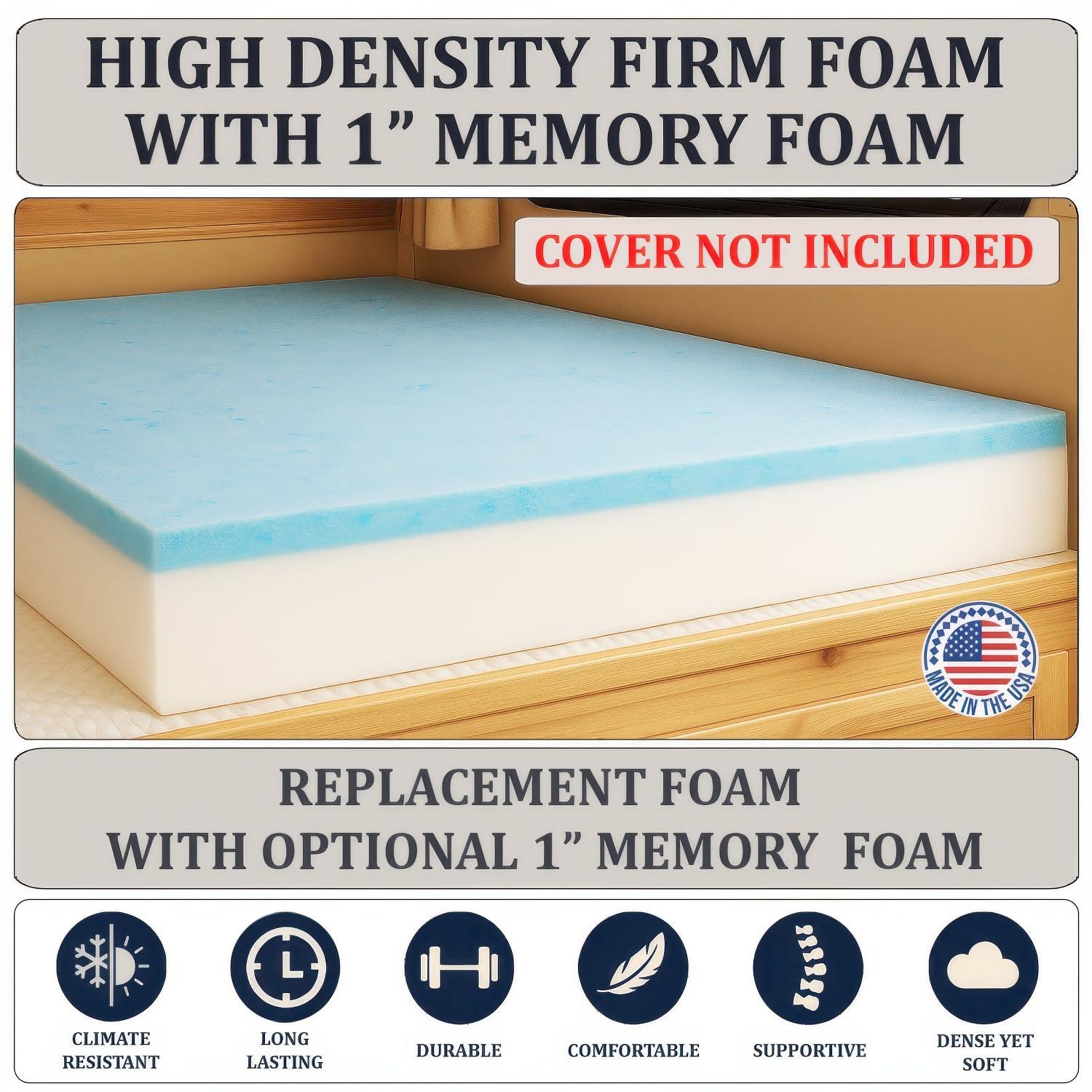 Foamma Foamma 6\" x 36\" x 72\" Gel Memory Foam RV Bunk Mattress Replacement, Medium Firm, Pressure Relieving, Cooling Premium Comfort, USA Made, No Cover