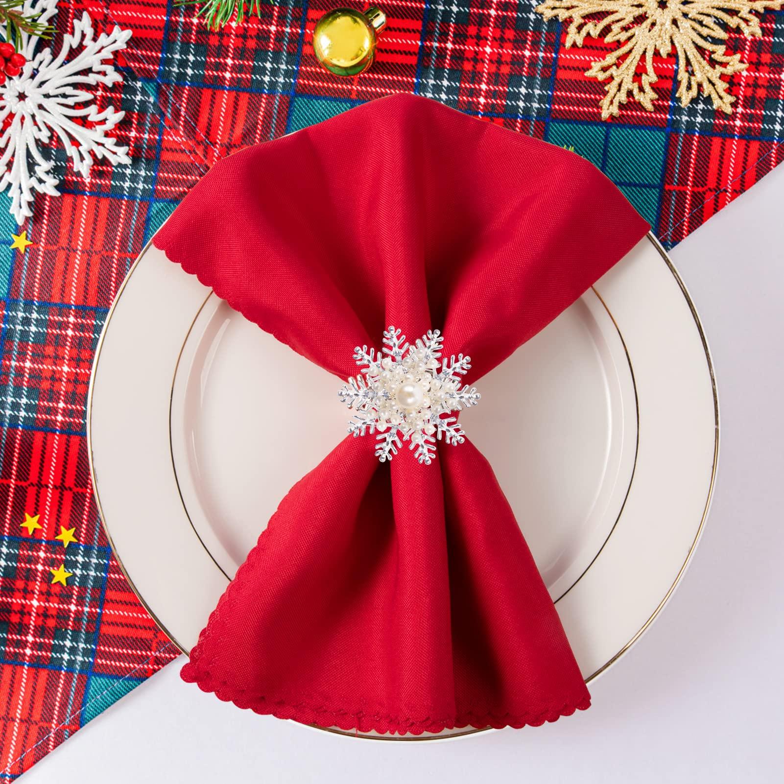 ANPHSIN Christmas Napkin Rings- Set of 6 Snowflake with Pearl Napkin Holder Rings Silver Xmas Napkin Buckle for Christmas Holiday Party Dinner Wedding Banquet Dinning Table Settings Decoration