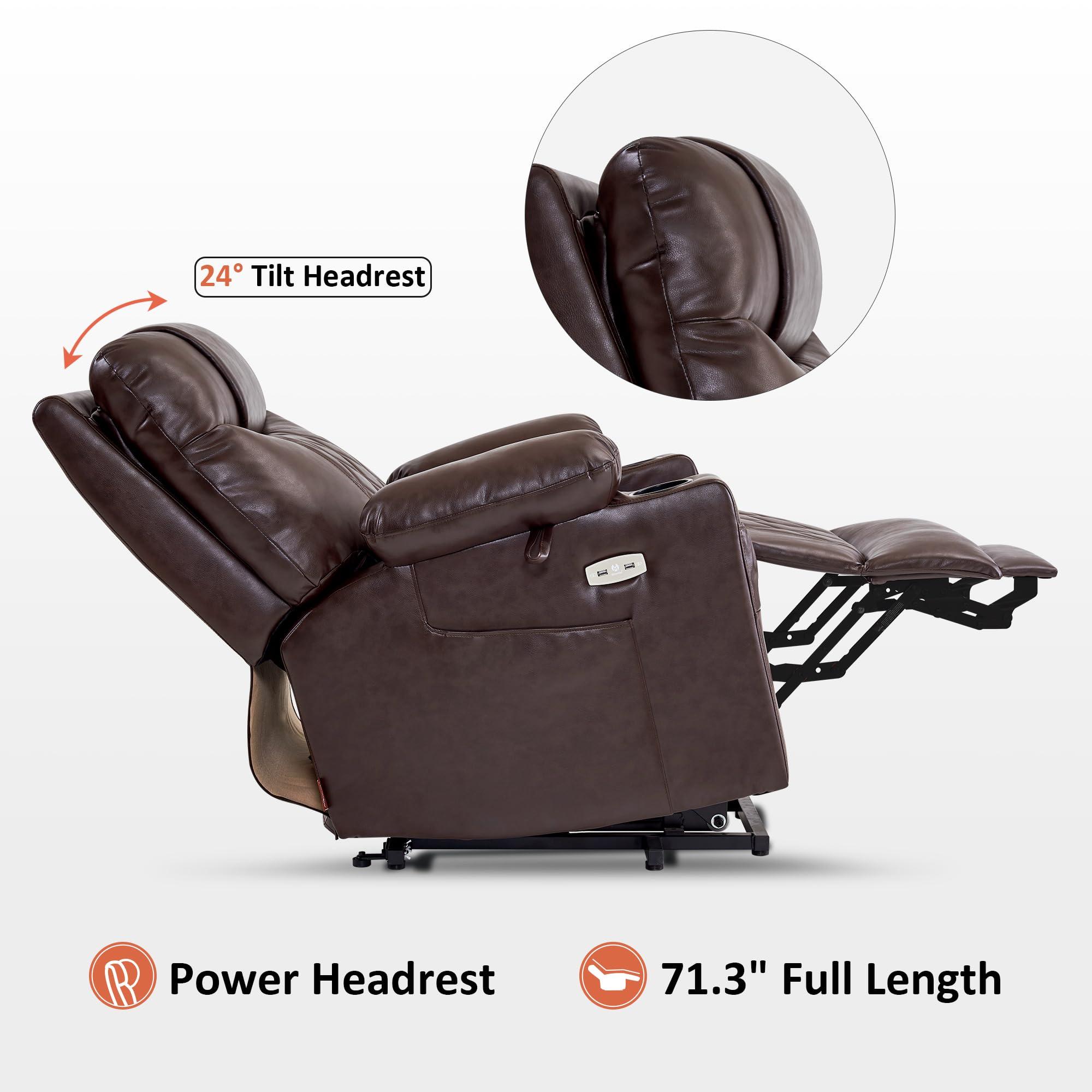 MCombo MCombo Small Size Power Lift Recliner Chair Sofa with Massage and Dual Heating, Adjustable Headrest for Elderly People Petite, USB Ports, Faux Leather 7111 (Dark Brown)