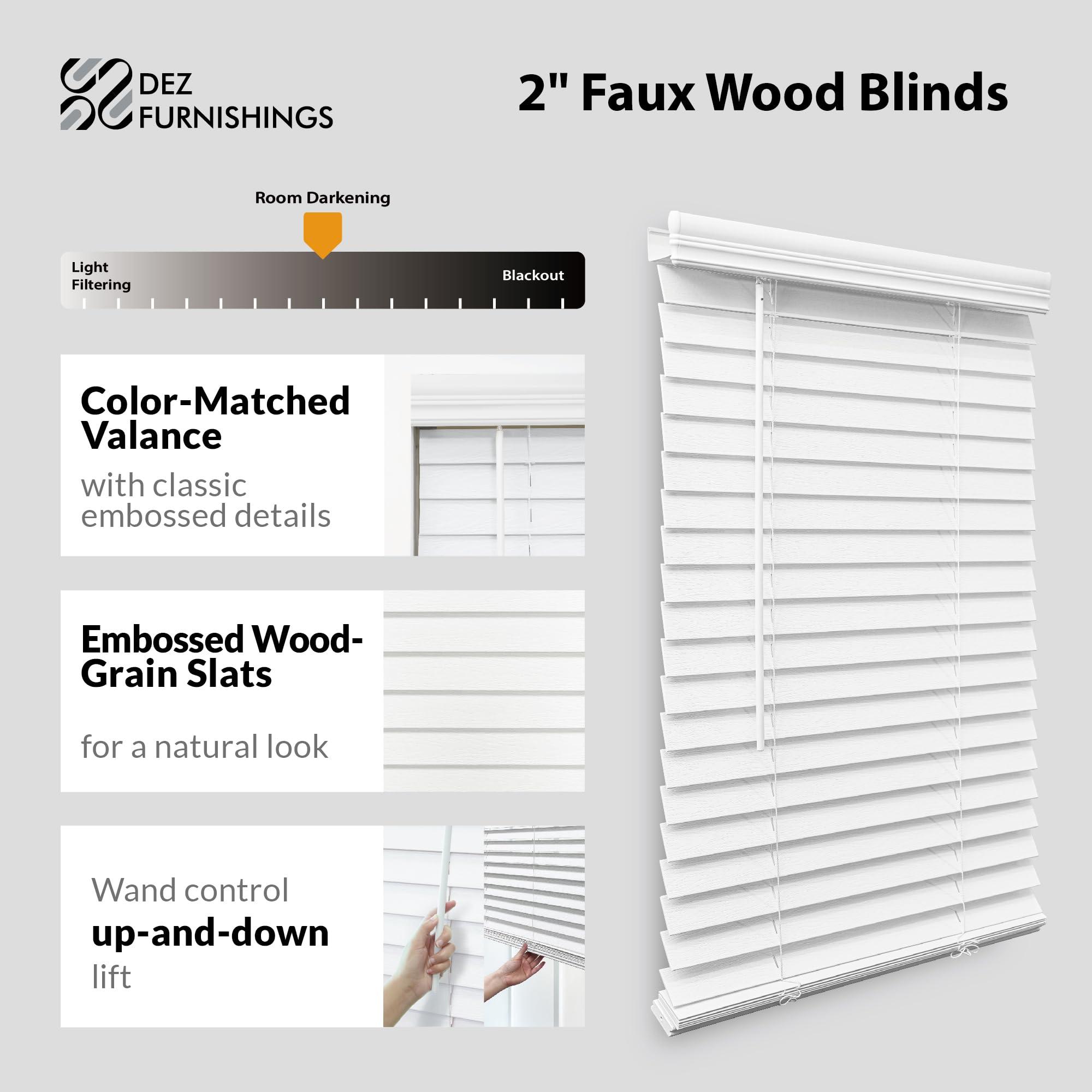 DEZ FURNISHINGS DEZ FURNISHINGS Cordless 2" Faux Wood Blind, 39" W x 84" H, White