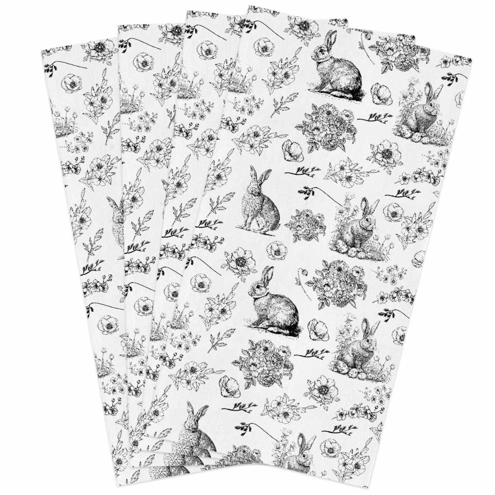Kewadony Kewadony Spring Easter Kitchen Towels 4 Pack Dish Towels for Kitchen, Black and White Floral Botanical Bunny Absorbent Microfiber Hand Towels for Bathroom, Soft Tea Towels Bar Towels, 18 x 28 Inch
