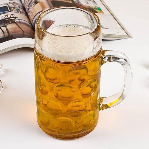 Home to Table Home to Table Oktoberfest Large 44 Oz Dimpled Glass Jumbo Beer Mug With Handle Glass Steins, Perfect For Coffee/Tea Glass, Everyday Drinking Glasses, Cocktail Glasses