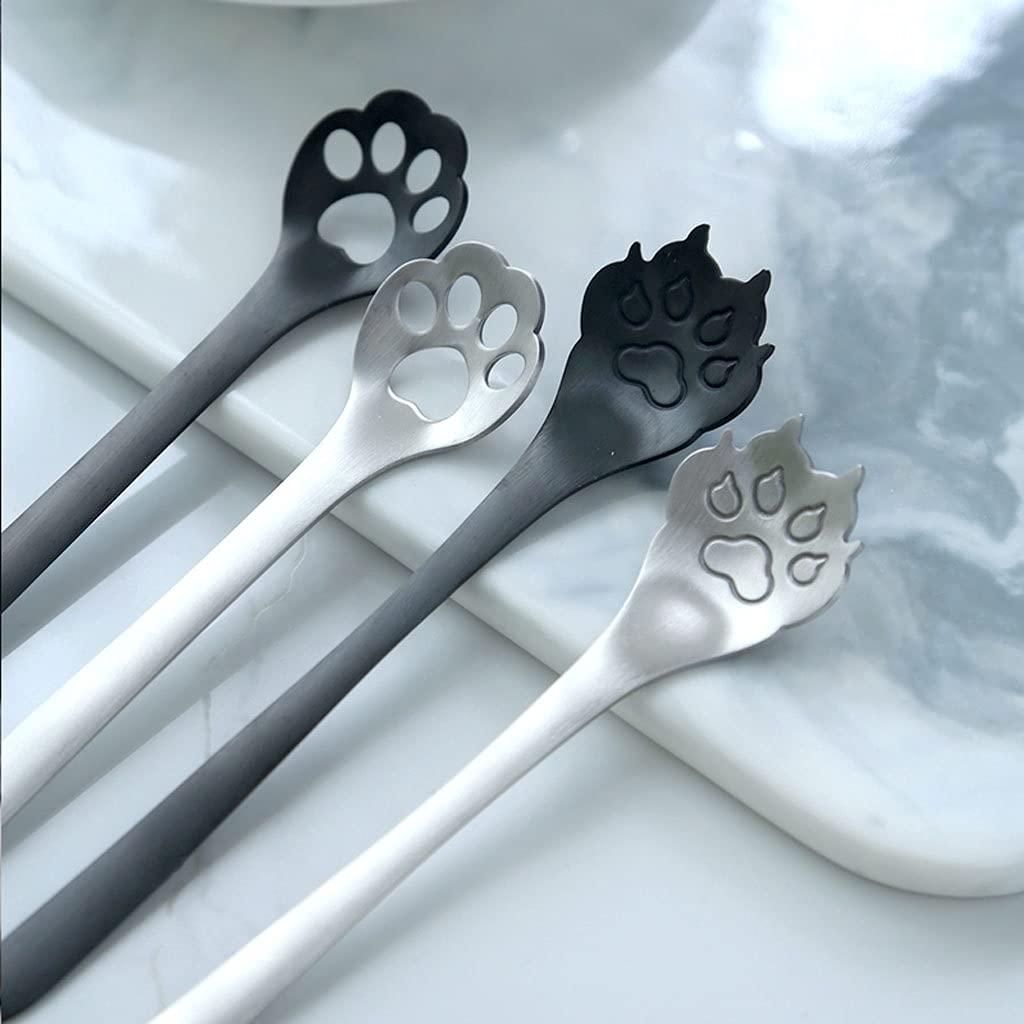 EARSHOT EARSHOT Tea Spoons Hollow Cat\'s Claw Spoon Stainless Steel Spoon Dessert Spoon Spoon Coffee Cereal Mixing Spoon Soup Spoons(Black)