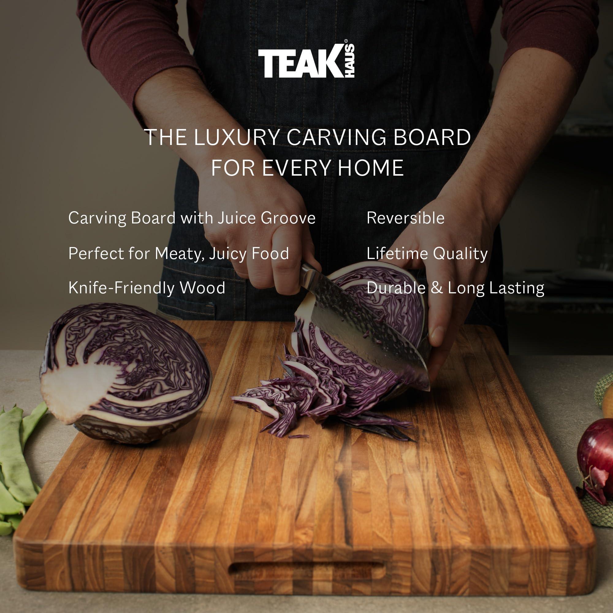 Teakhaus Teakhaus Cutting Board - Extra Large (XL) Wood Cutting Board with Grip Handles - Reversible Teak Edge Grain Wood - Knife Friendly - FSC Certified