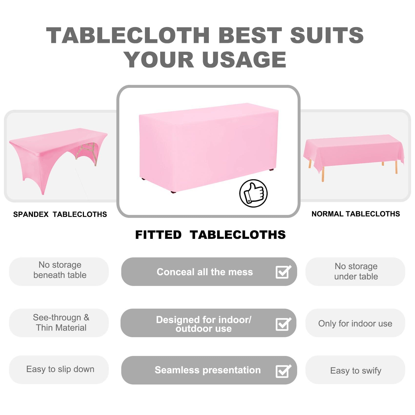 PLOYMONO PLOYMONO Fitted Tablecloths 2 Pack, Floor Length Table Covers for 6 FT Rectangle Table, (72x30 Inch) Polyester Table Cloth for Trade Craft Show, Buffet, Banquet, Wedding(Pink)