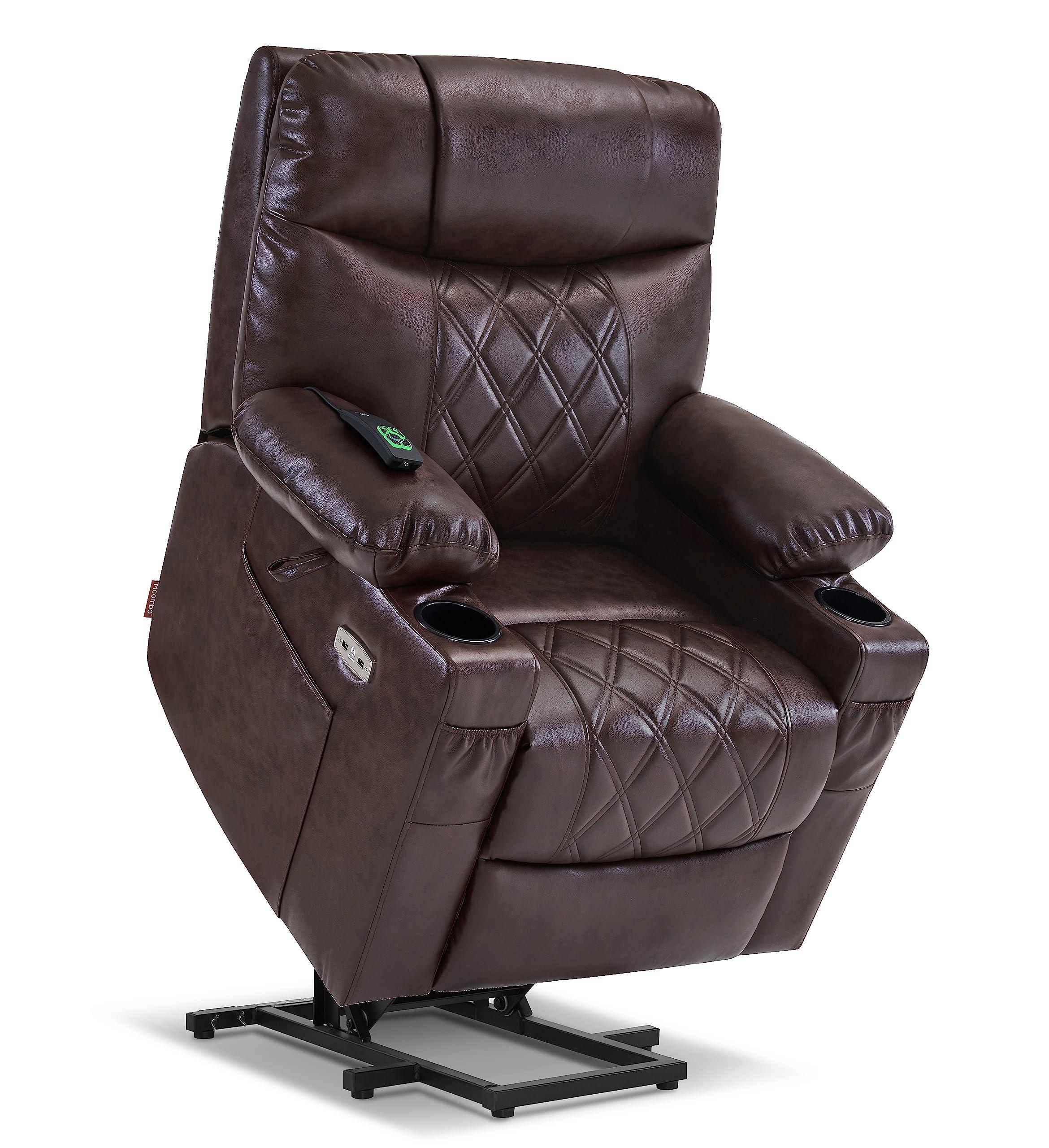 MCombo MCombo Small Size Power Lift Recliner Chair Sofa with Massage and Dual Heating, Adjustable Headrest for Elderly People Petite, USB Ports, Faux Leather 7111 (Dark Brown)