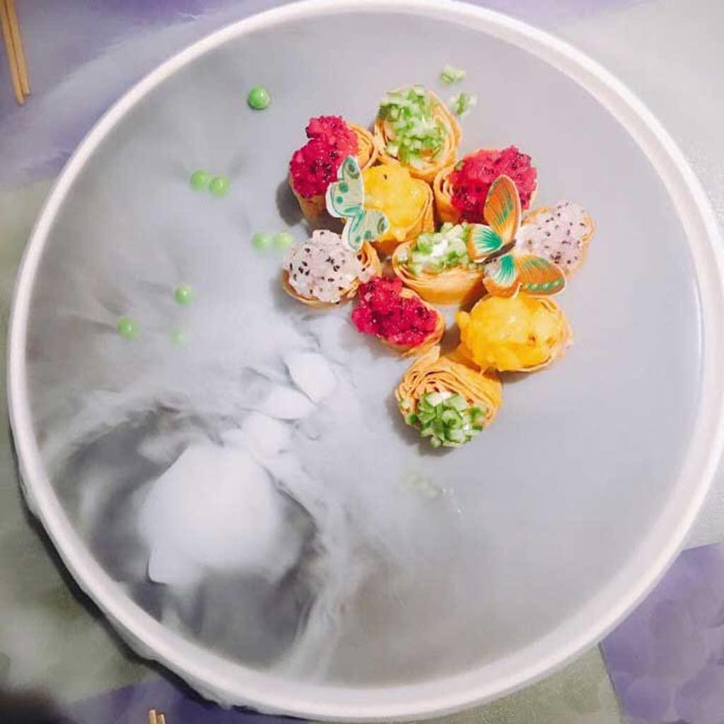 TAHUSA Personality Creative Dry Ice Tableware Ceramics Serving Platter Molecular Cuisine Serving Dishes for Restaurant Black,white (Color : Style 1, Size : 9 inches)