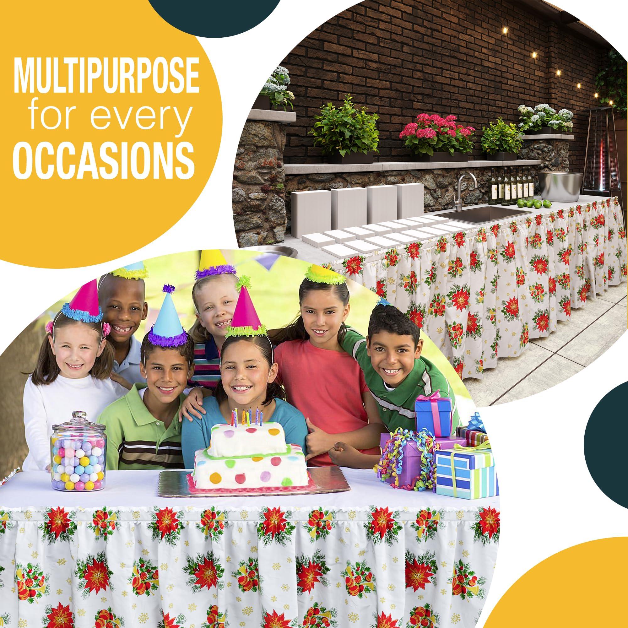 Exquisite Exquisite Holiday Table Skirt 48 Pack 29\" X 14\' Disposable Plastic Table Skirts for Rectangle Tables 6ft + or Round Tables - Ruffle Table Skirt with Adhesive Strip - Gender Reveal Decor & Party