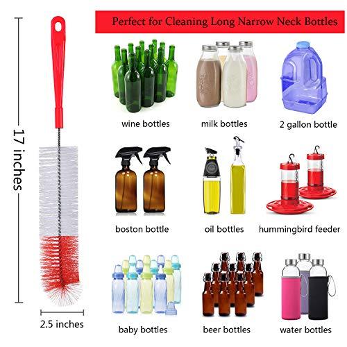 ALINK ALINK 5-Pack Red Bottle Brush Cleaner Set - Long Large Cleaing Brush for Narrow Neck Wine/Beer Bottles/ Flask/ Thermos/ Hummingbird Feeder/ Sport Well, Spout/Lid Brush, Straw Brush