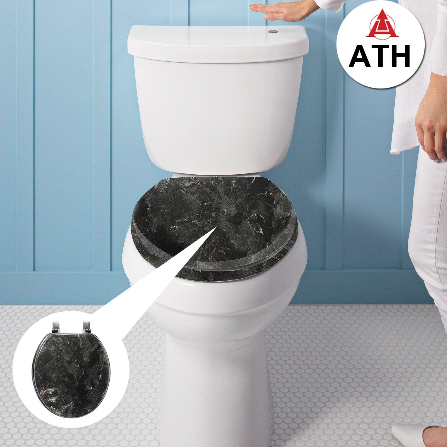 Trimmer Trimmer Marblized Molded Wood Toilet Seats Faux-marble Painting In Black Marble - Wood Composite with Water and Stain-resistant Finish