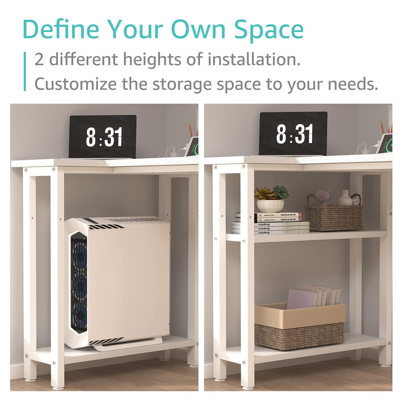 Lufeiya Lufeiya White L Shaped Computer Desk with Power Outlet Shelves, 40 Inch Small Reversible Corner Desk for Small Space Home Office, L-Shaped Desk PC Desks, White