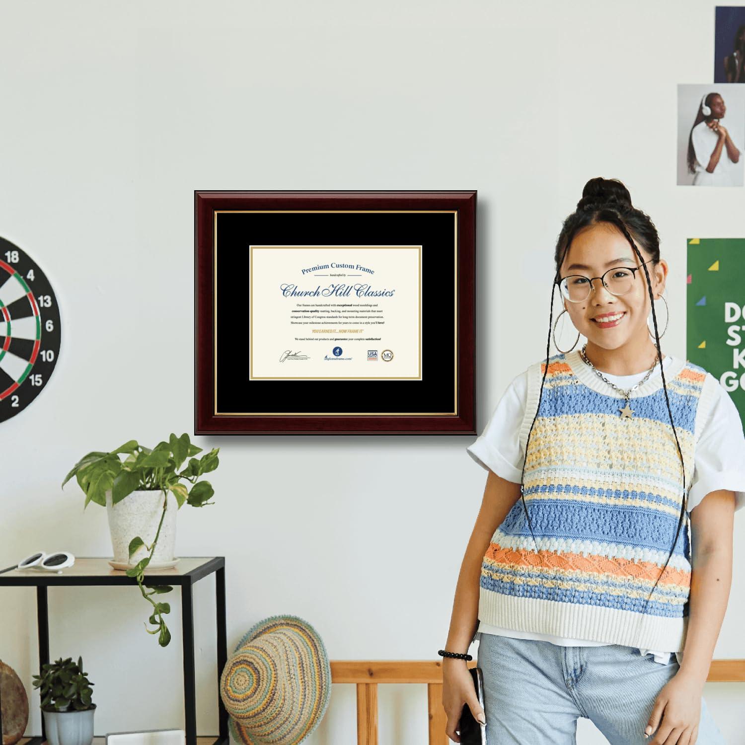 Church Hill Classics Church Hill Classics - 11\" W X 8.5\" H Diploma Frame - Eco-Friendly Cherry Moulding with Black and Gold Matting