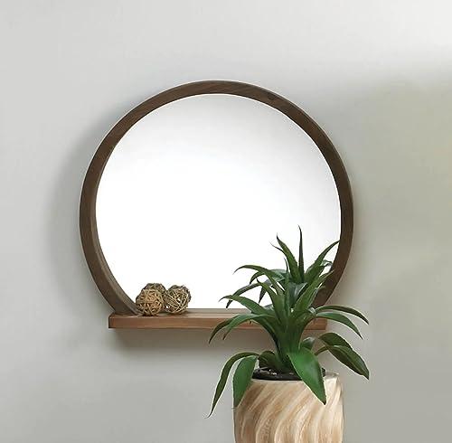 Accent Plus Round Wooden Mirror with Shelf 17.75x2.75x16\"