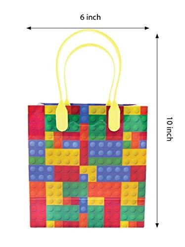TINYMILLS Tiny Mills Building Blocks Brick Party Favor Bags Treat Bags with Handles Birthday Party Goody Bags Candy Bags Pack of 12