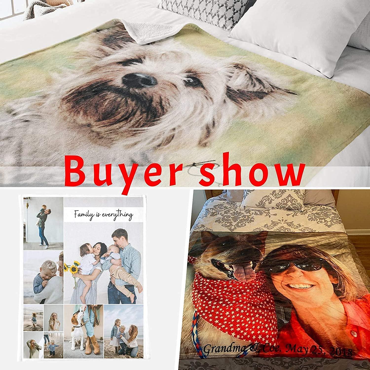 YOPRUIE YOPRUIE Custom Blanket with Words Personalized Blanket Photos Customized Picture Blankets for Family Father Mother Lover Pets Valentine\'s Day Gifts,91\"x60\"in,7 Photos Collage Stayle2