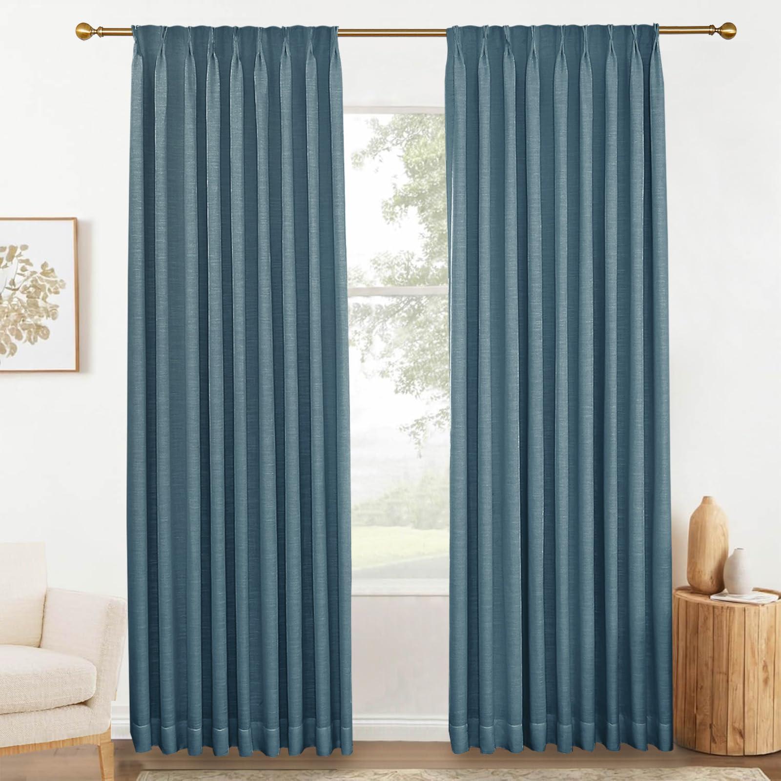 DotheDrape DotheDrape 105 inch Pinch Pleated Curtains Blackout Linen Textured Full Blackout Back Tab Pinch Pleat Drapes with Hooks for Bedroom, 60W x 105L, Midnight, 1 Panel