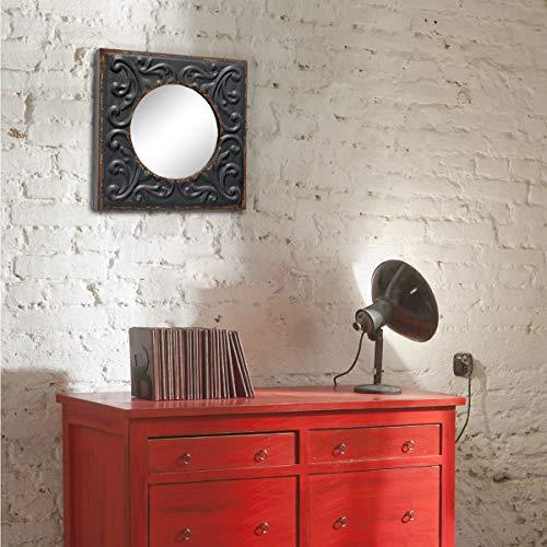 Stonebriar Stonebriar Round Mirror with Distressed Square Metal Tin Frame ; Industrial Wall Decor ; Distressed Finish ; With Attached Wall Hanger