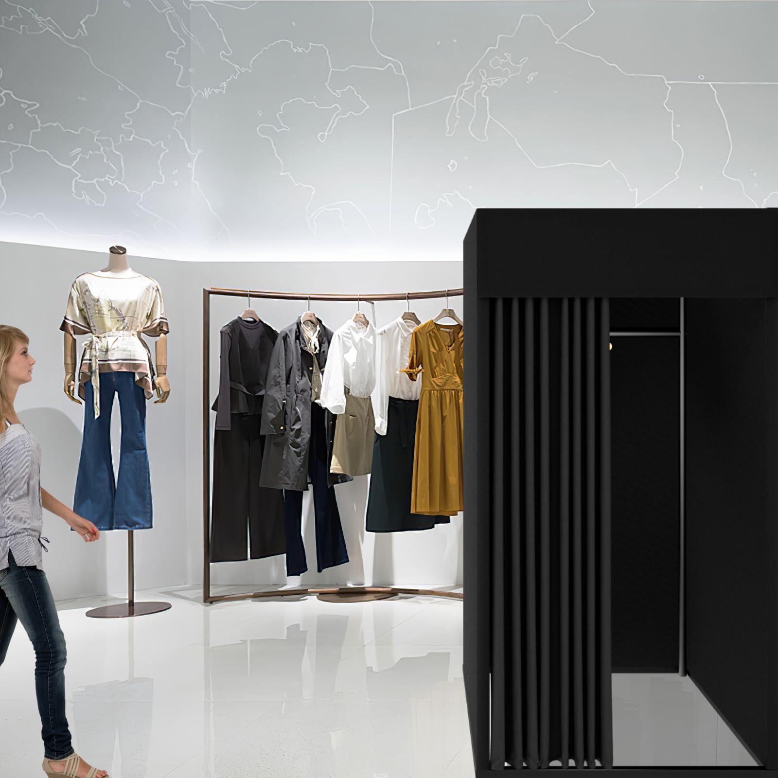 Madamera Clothing Store Fitting Room, Movable Square Changing Room, DIY Temporary Locker Room with Metal Landing Track, Privacy Screen Partition for Office Outdoor Activity and The Mall (Black, 39x39x78in)