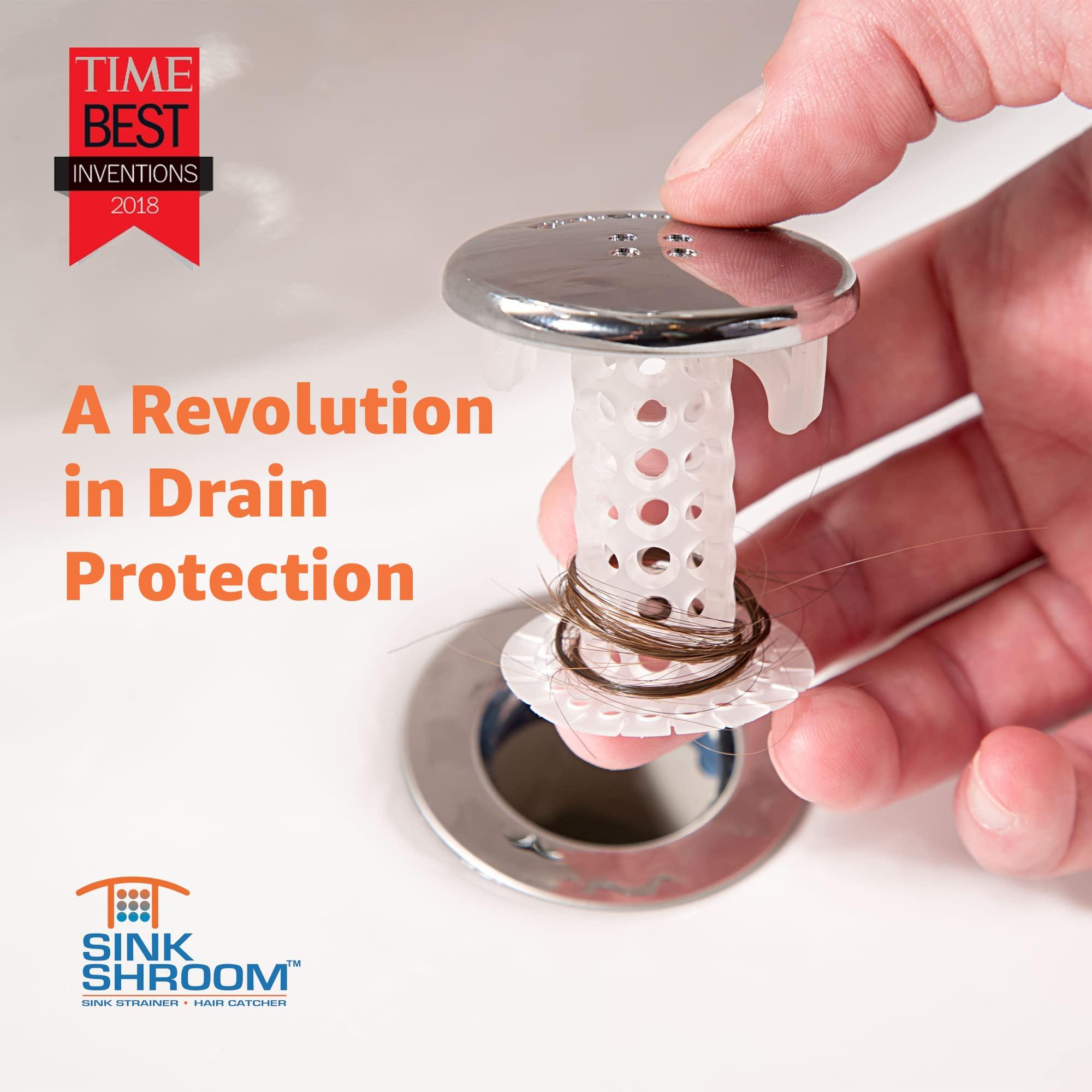 SinkShroom SinkShroom Revolutionary Bathroom Sink Drain Protector Hair Catcher, Strainer, Snare, Silicone , Brushed, Sinkshroom Chrome Edition, 1\" -1.4\"