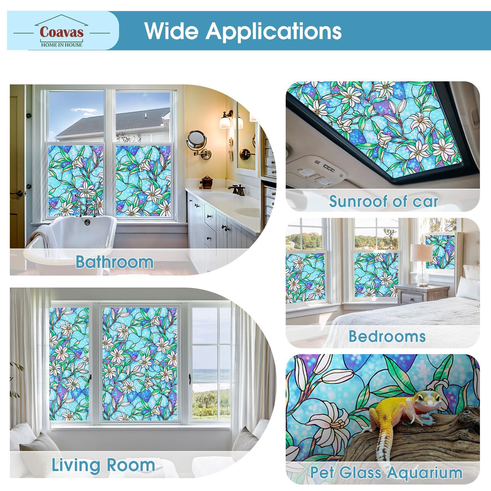 Coavas Coavas Window Privacy Film, Frosted Stained Glass Window Film Decorative Window Cling Privacy Film for Glass Windows, Bathroom Non Adhesive Window Tint for Home (Vinyl, 17.5\" x 78.7 \")
