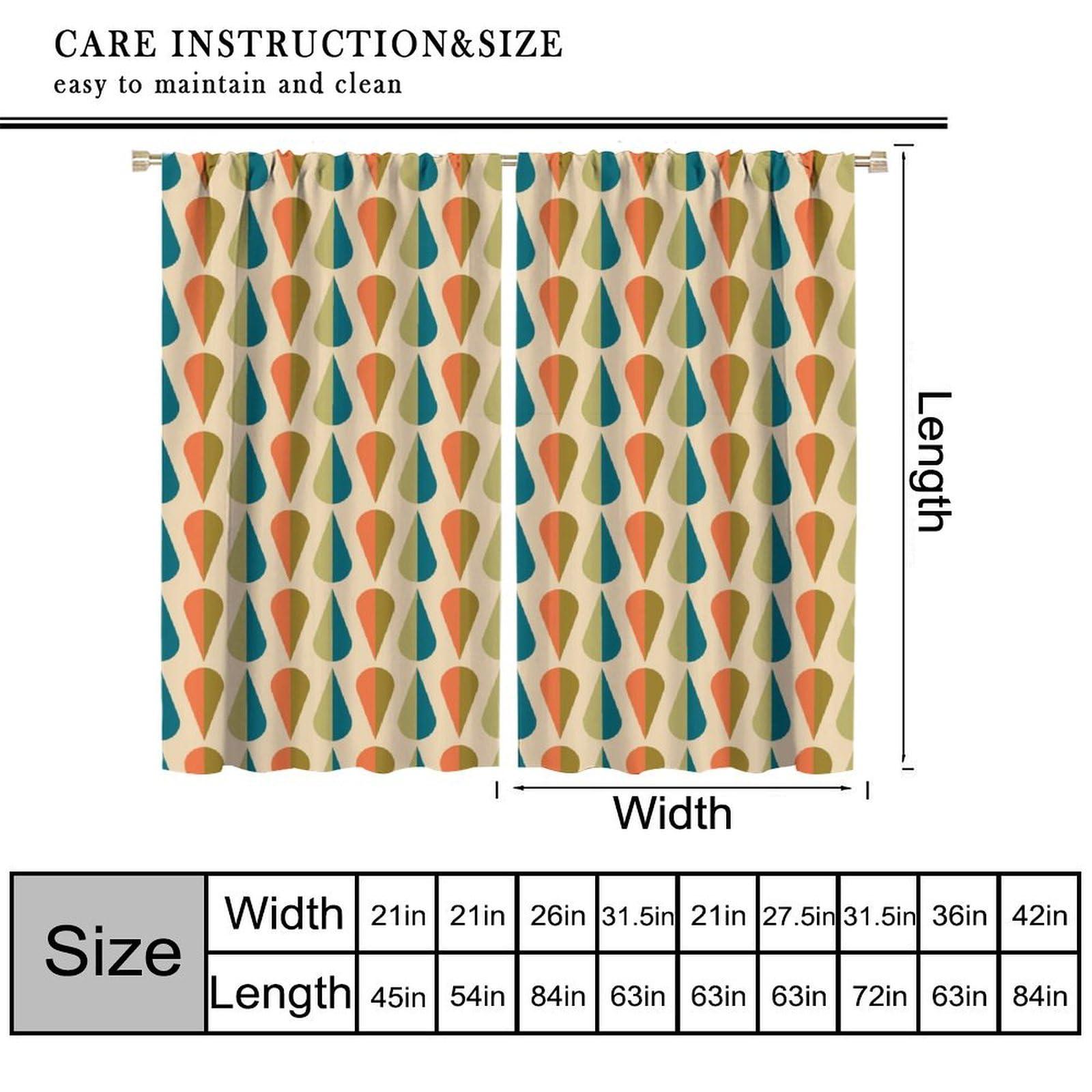 lovelockring Mid Century Curtains, Retro 50s 60s Minimalist Geometric Drop Pattern Blue Green Orange Print Window Drapes for Living Room Bedroom, 42" W X 63" L