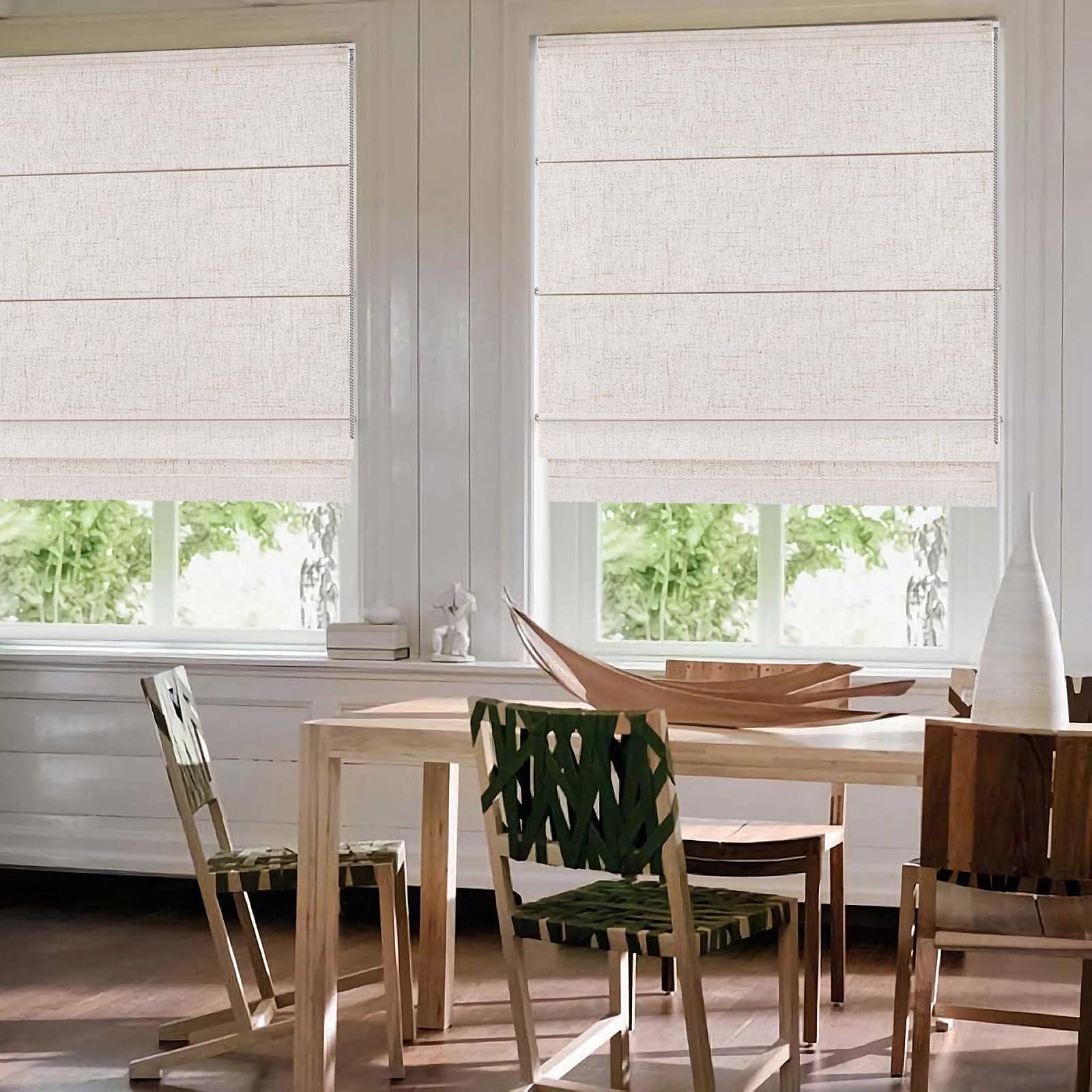 Hiifroy Hiifroy Roman Shades for Windows, 100% Black Out Thermal Insulated Heat Blocking Room Darkening Window Blinds for Home Living Room Decor,Blackout Linen 21" W x 36" H