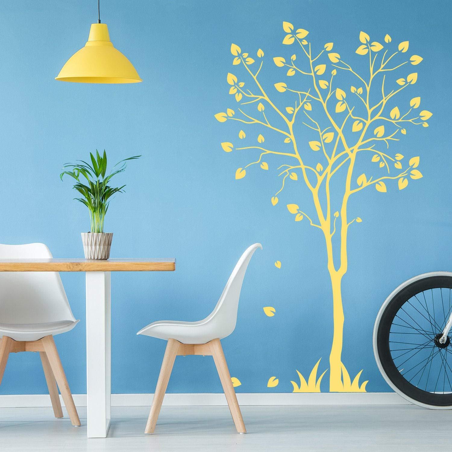 Decords Tree Sticker Decal - Wall Birch Art Vinyl Nursery Stickers - Nature Botanical Trees Decals - Forest Decor Natural Big Leaf Peel and Stick