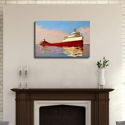 ErdbaR Edmund Fitzgerald Ship Painting Poster Canvas Wall Art Modern Home Room Mural Decoration (08x12inch-No Framed)