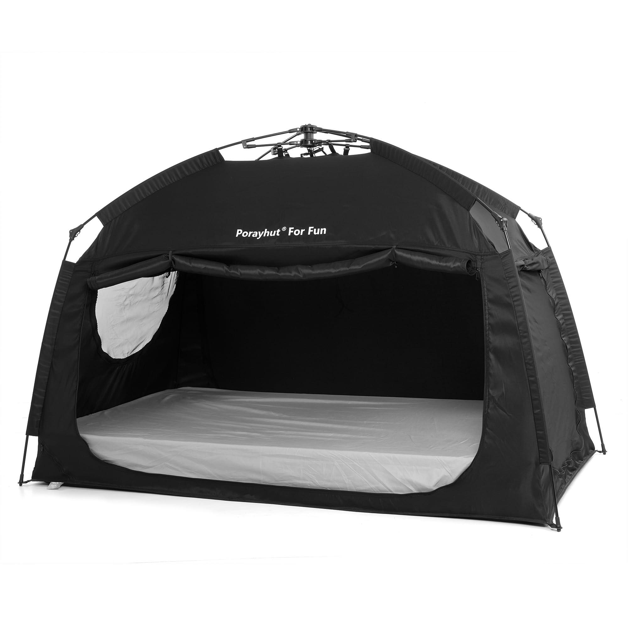 porayhut Indoor Instant Privacy Bed Tent for Sleeping,Quick Set-up Bed Canopies,Portable Bed Drapes with Large Space and 3 Doors (Black, Twin)