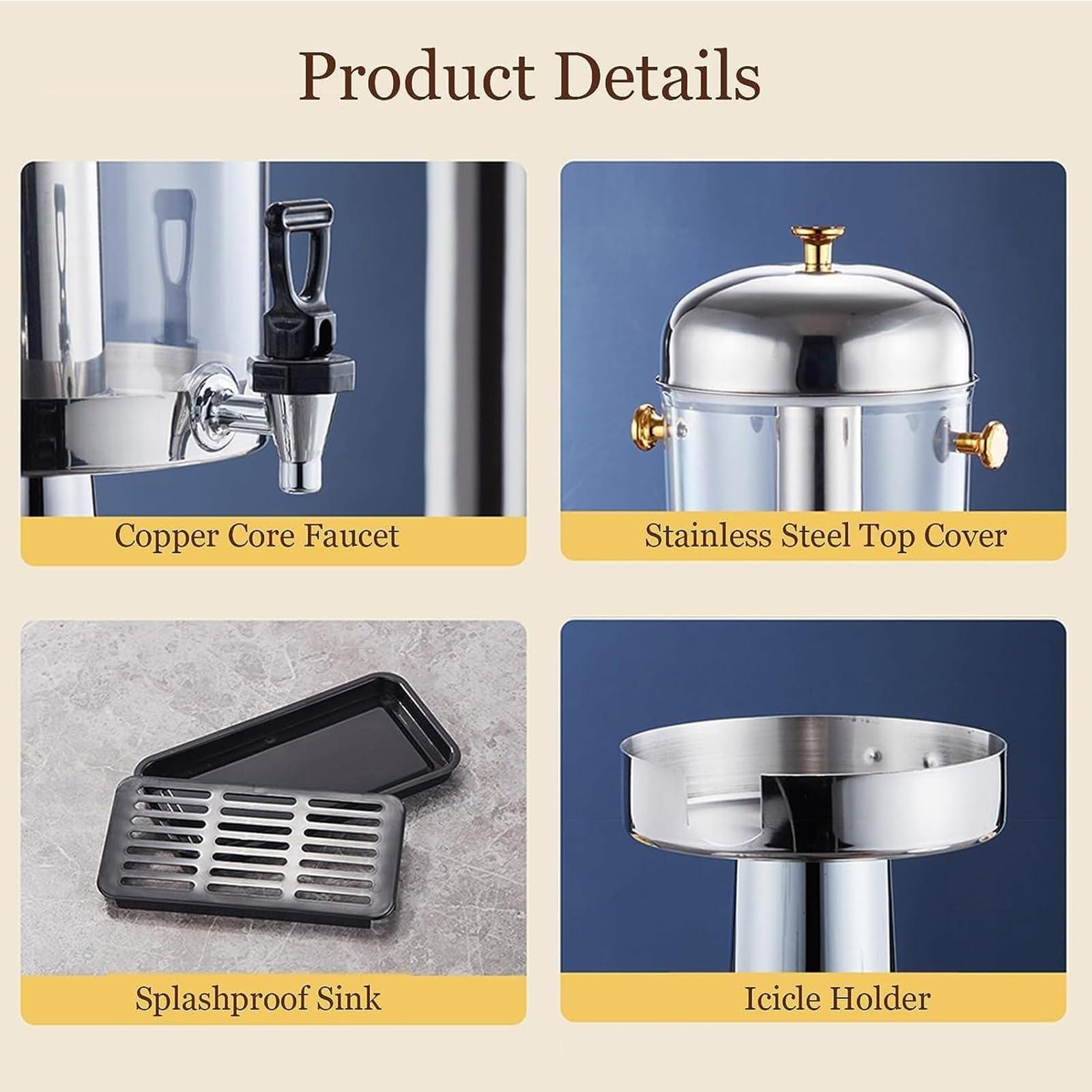 SINBAISHUNYYT Beverage Dispenser, 2.2/4.2/6.4 Gallon Drink Dispenser with Ice Core Container & Spigot, Leakproof Lemonade Tea Water Drink Jar Jug, Keeps Beverage Hot or Cold(2.2 Gallon)