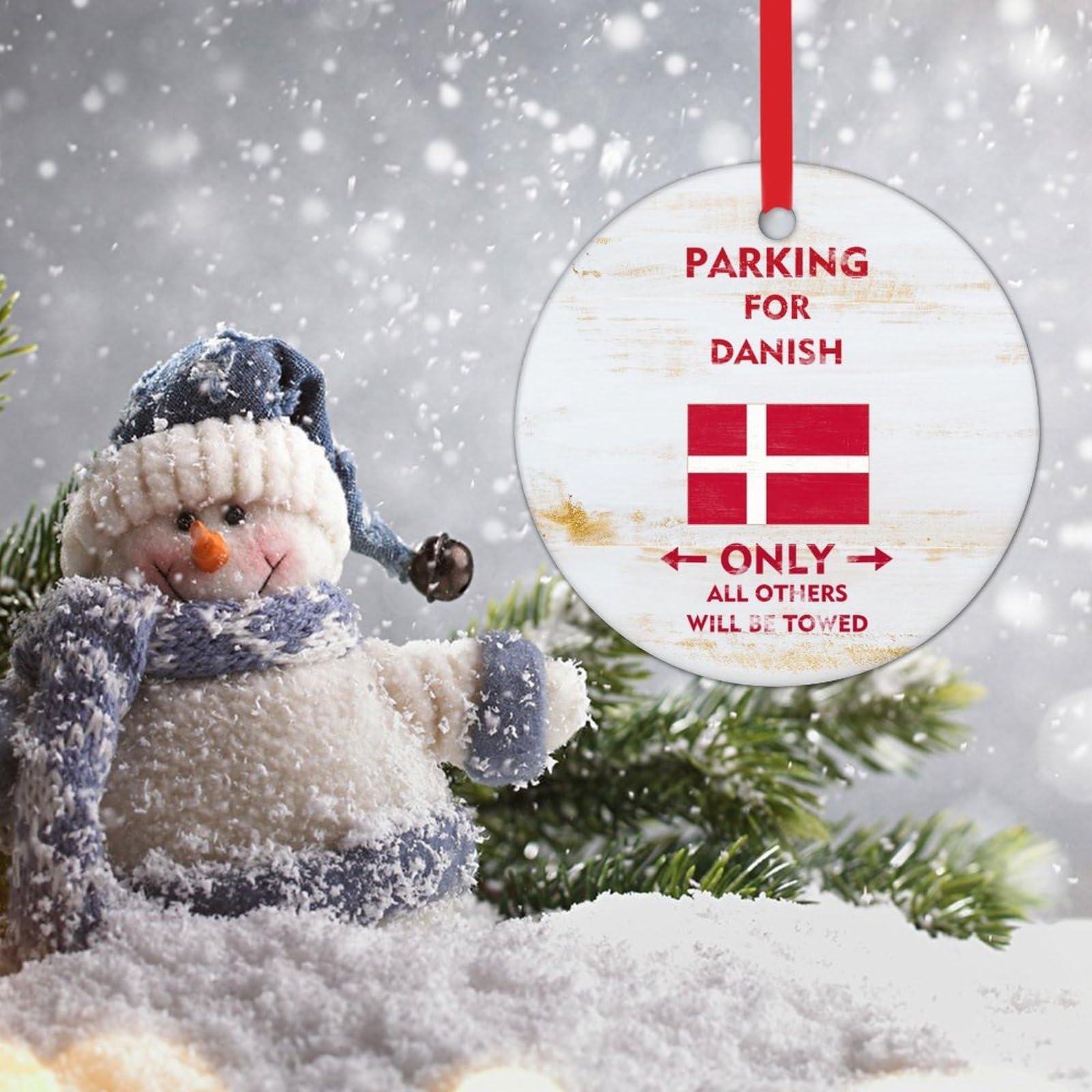 WoGuangis WoGuangis Danish National Flag Christmas Decor Ceramic Ornaments Gift National Symboy Christmas Ornaments Parking for Danish Only All Others Will Be Towed Funny Christmas Hanging Decor