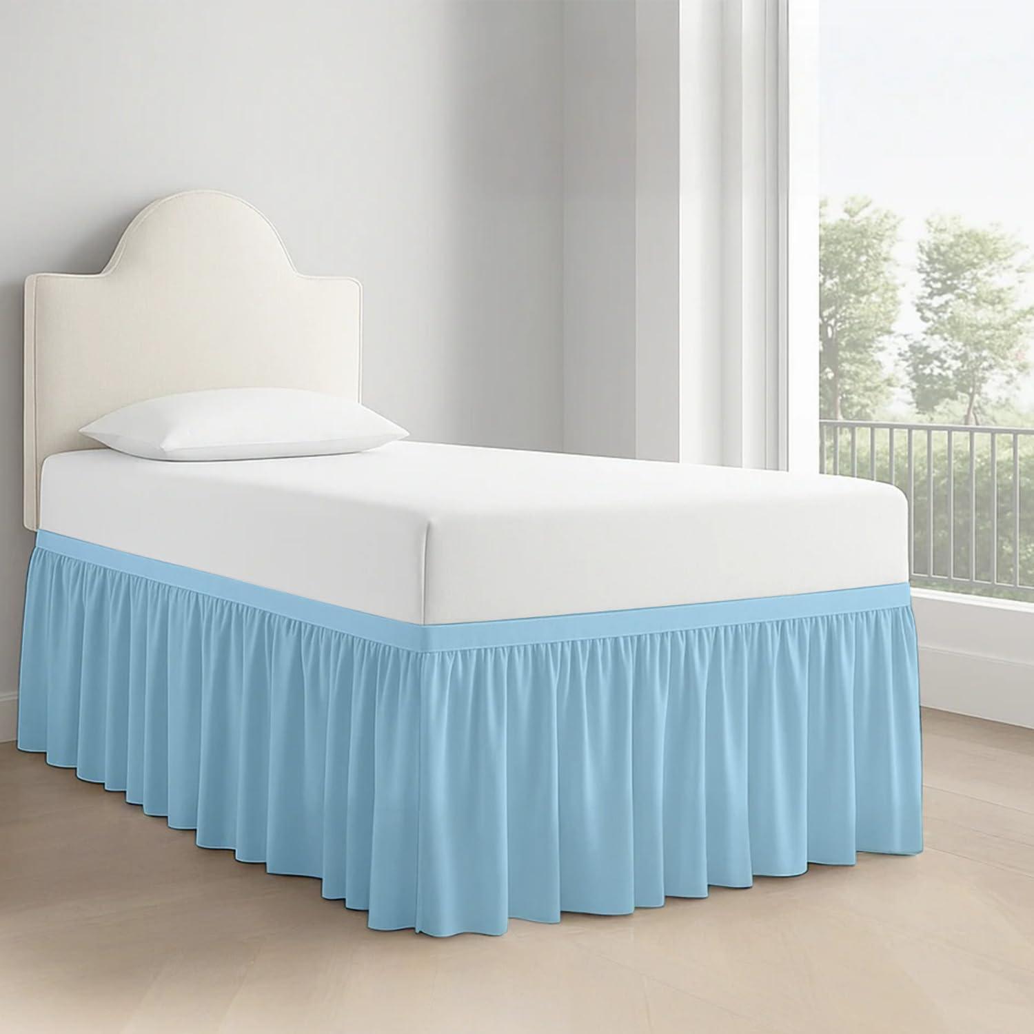 Olivialinen Dorm Room Bed Skirt - College Dorm Bed Skirt - Extra Long Bed Skirts for Dorm Rooms - Elegant Design Brushed Microfiber- Long Bed Skirt Dorm (Light Blue Solid, Twin XL/46 Drop)