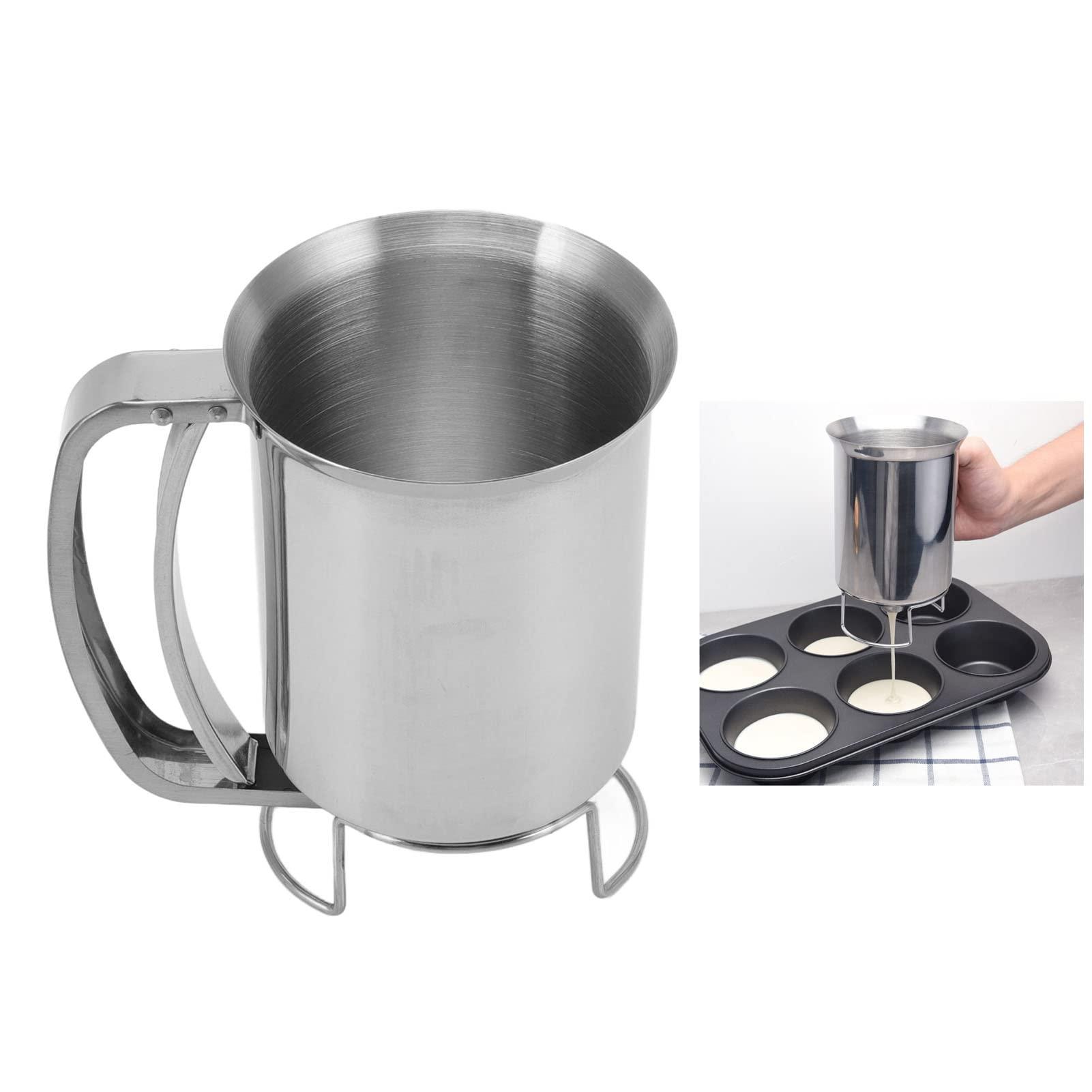 JANCAN Pancake Batter Dispenser, Batter Mixer Dispenser,Handheld Stainless Steel Pancake Pourer for Baking Cupcakes Muffins,Great for Baking,Cupcakes,Muffins-Cooking Crepes,Waffles,10.5x16.2cm