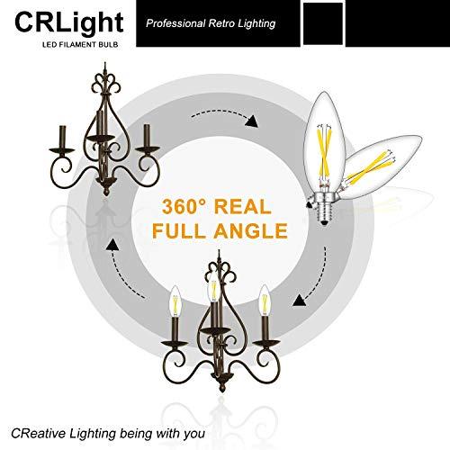 CRLight CRLight 2W 4000K LED Candelabra Bulb Daylight White 30W Equivalent 300LM, E12 Dimmable LED Chandelier Light Bulbs, Antique Style B10 Clear Glass Candle Torpedo Tip, 10 Pack