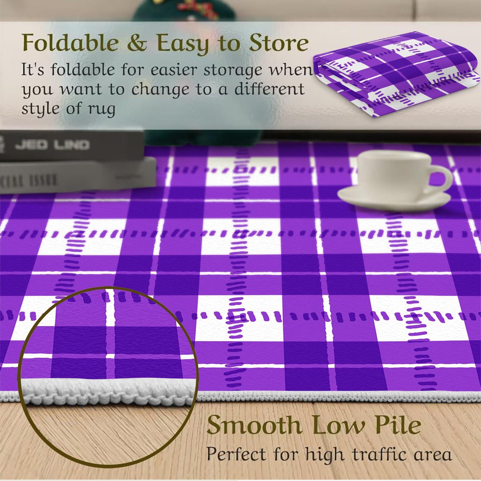 FACADUP Area Rug 7'x9' Creative Line Grid Purple Rugs, Exquisite Check Purple Area Rugs, Indoor Entrance Thin Rug Ultra Soft Throw Floor Carpet for Bathroom Laundry Room